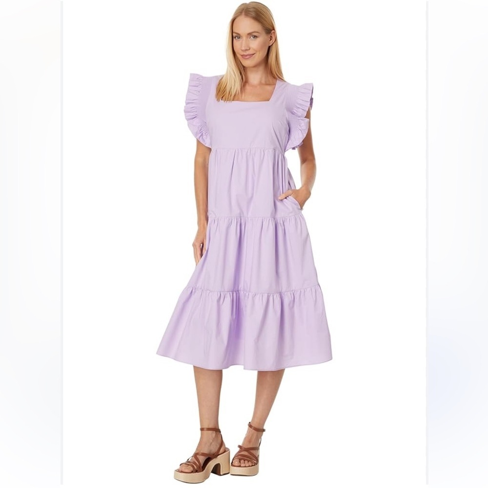 English Factory Lilac pleated tiered ruffle midi dress with pockets